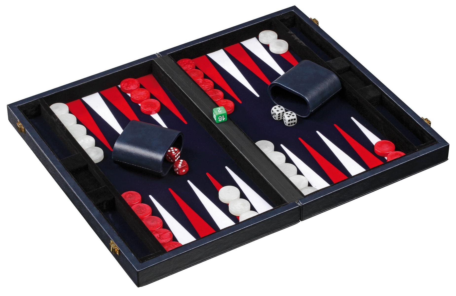 Backgammon, blau, medium, Kunstleder