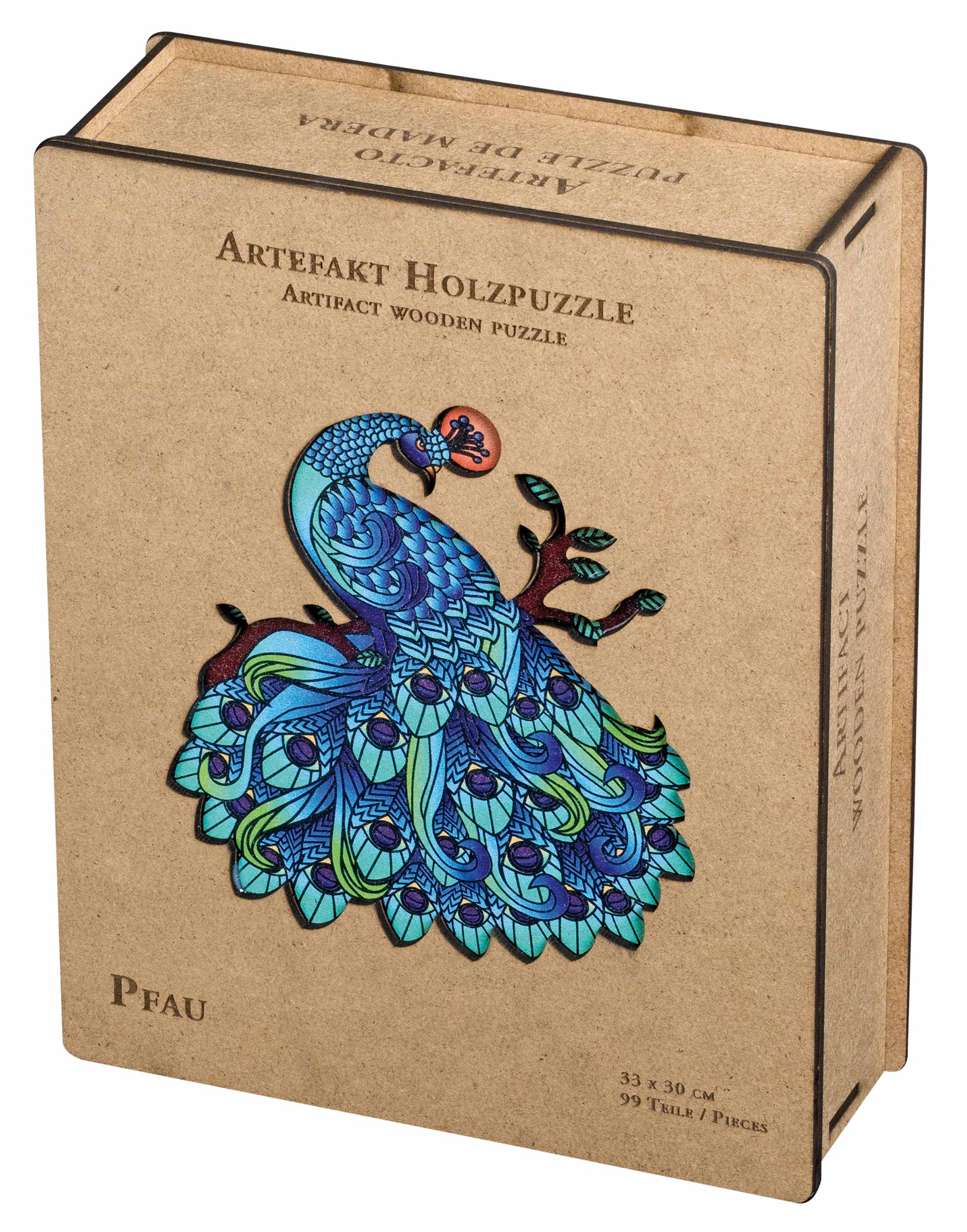 Artefakt Holzpuzzle Pfau, 99 Teile, in Holzbox Artefakt Holzpuzzle Pfau, 99 Teile, in Holzbox