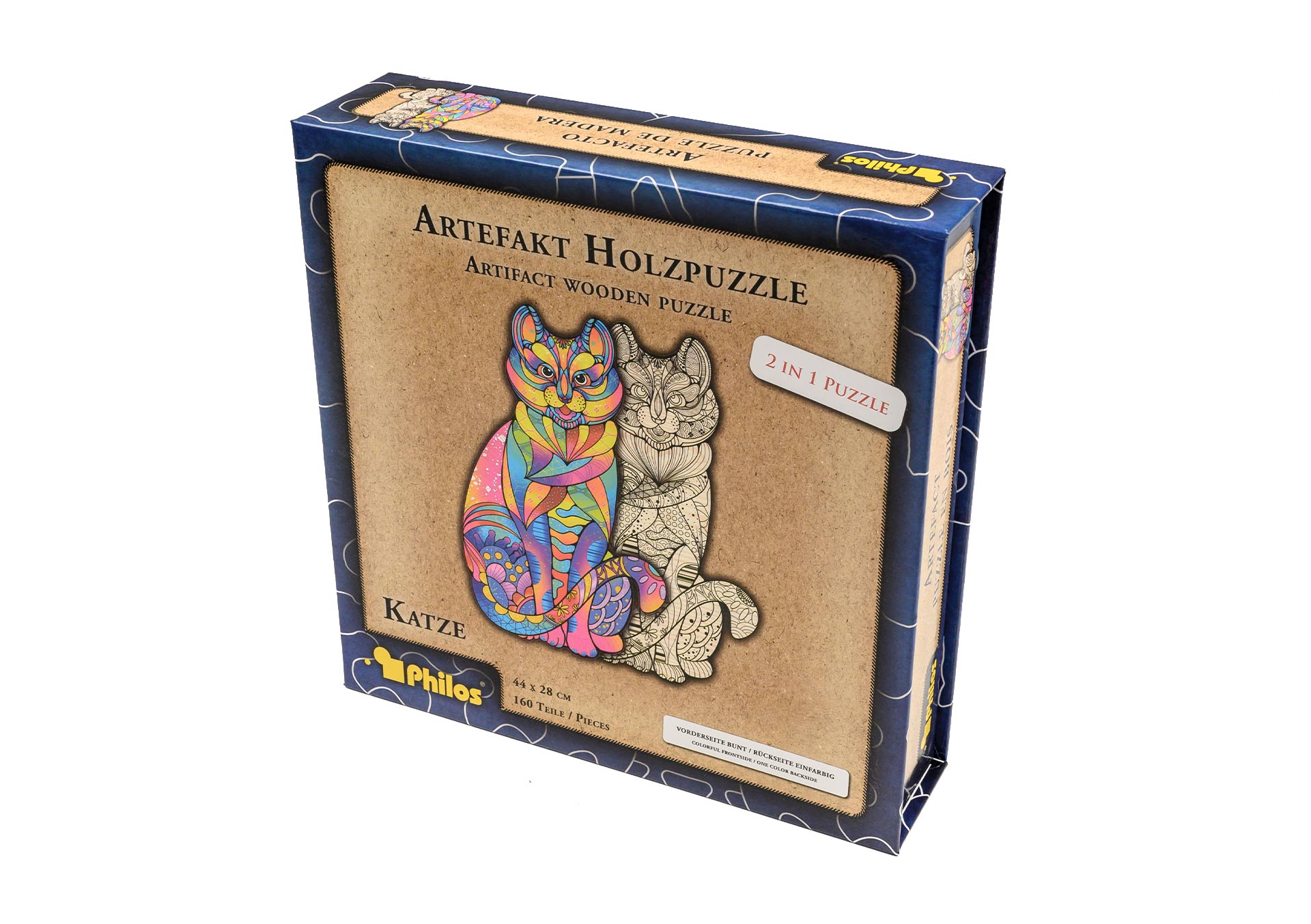 Artefakt Holzpuzzle 2 in 1 Katze, 160 Teile, in magnetischer Klappschachtel