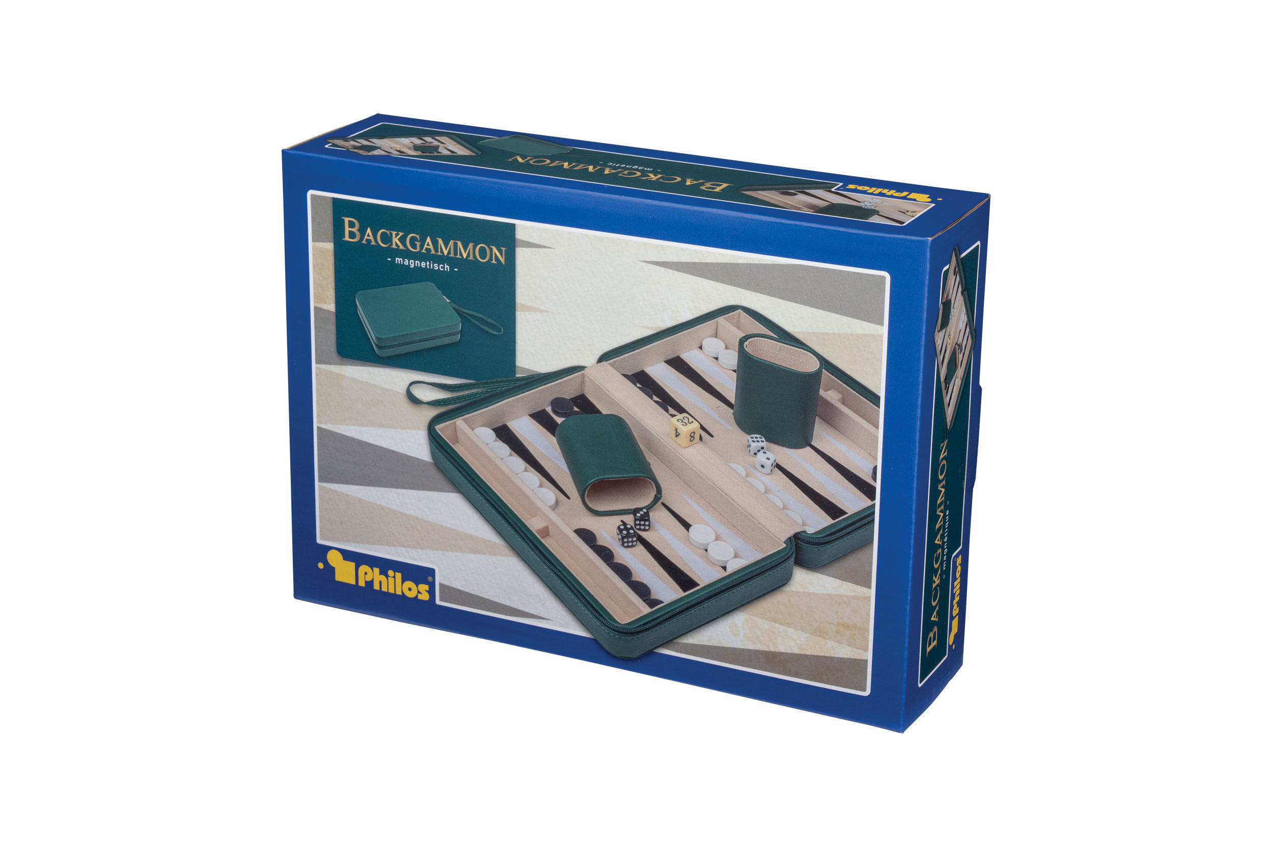Backgammon Thasos, travel, green, imitation leather, magnetic, with carrying handle