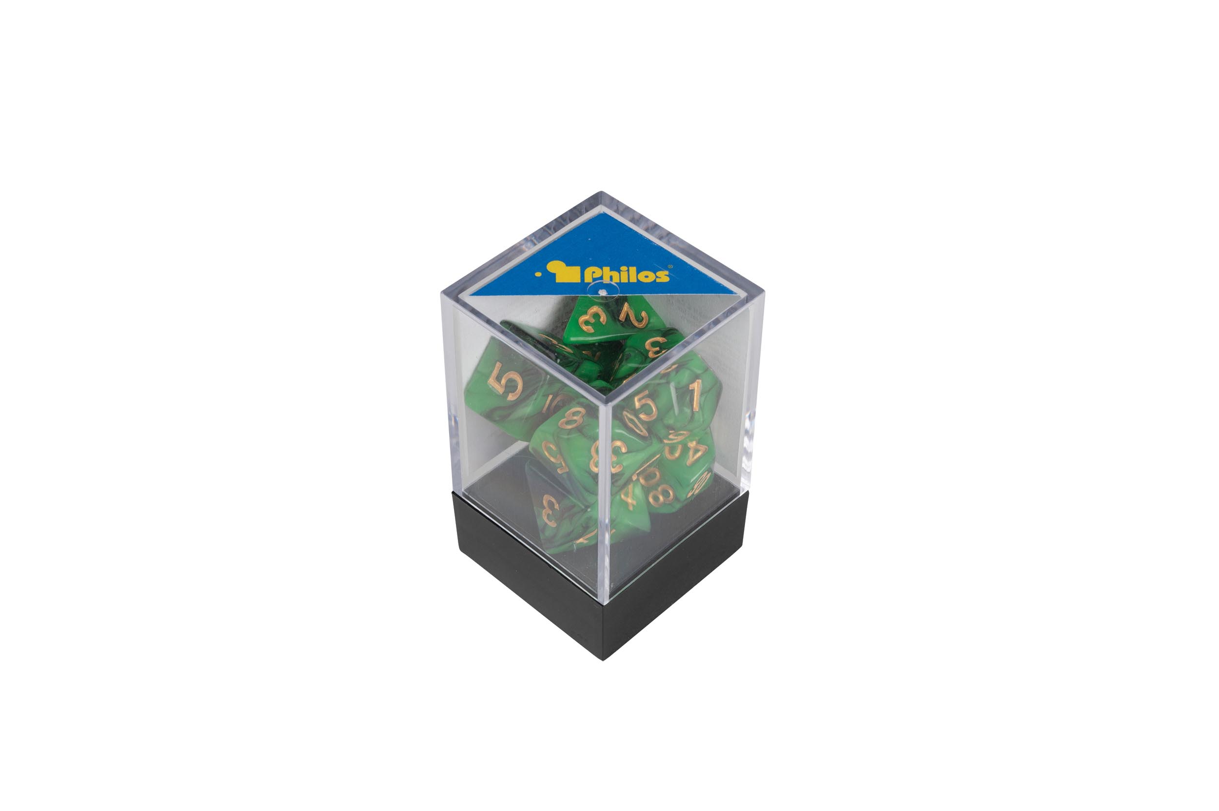 Dice, oblivion, green, Set of 7 in acrylic box