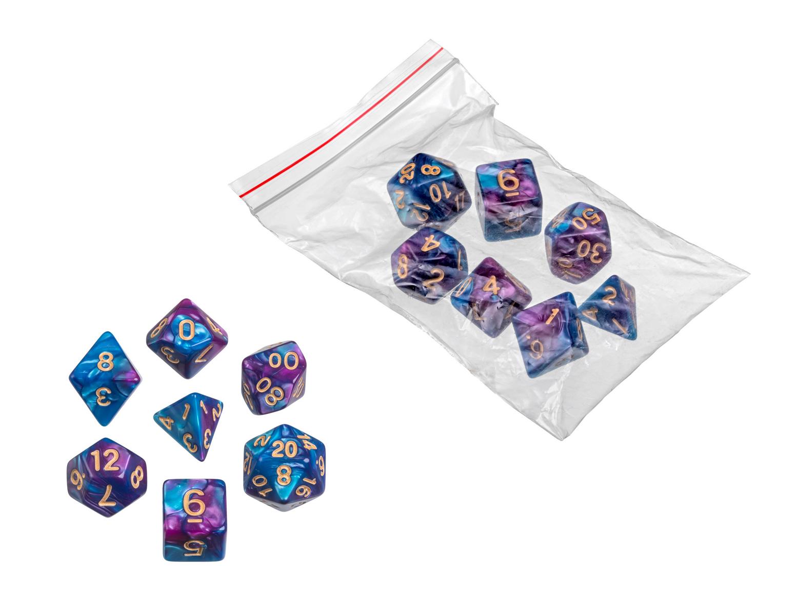 Dice, oblivion, purple, 7 pieces in polybag