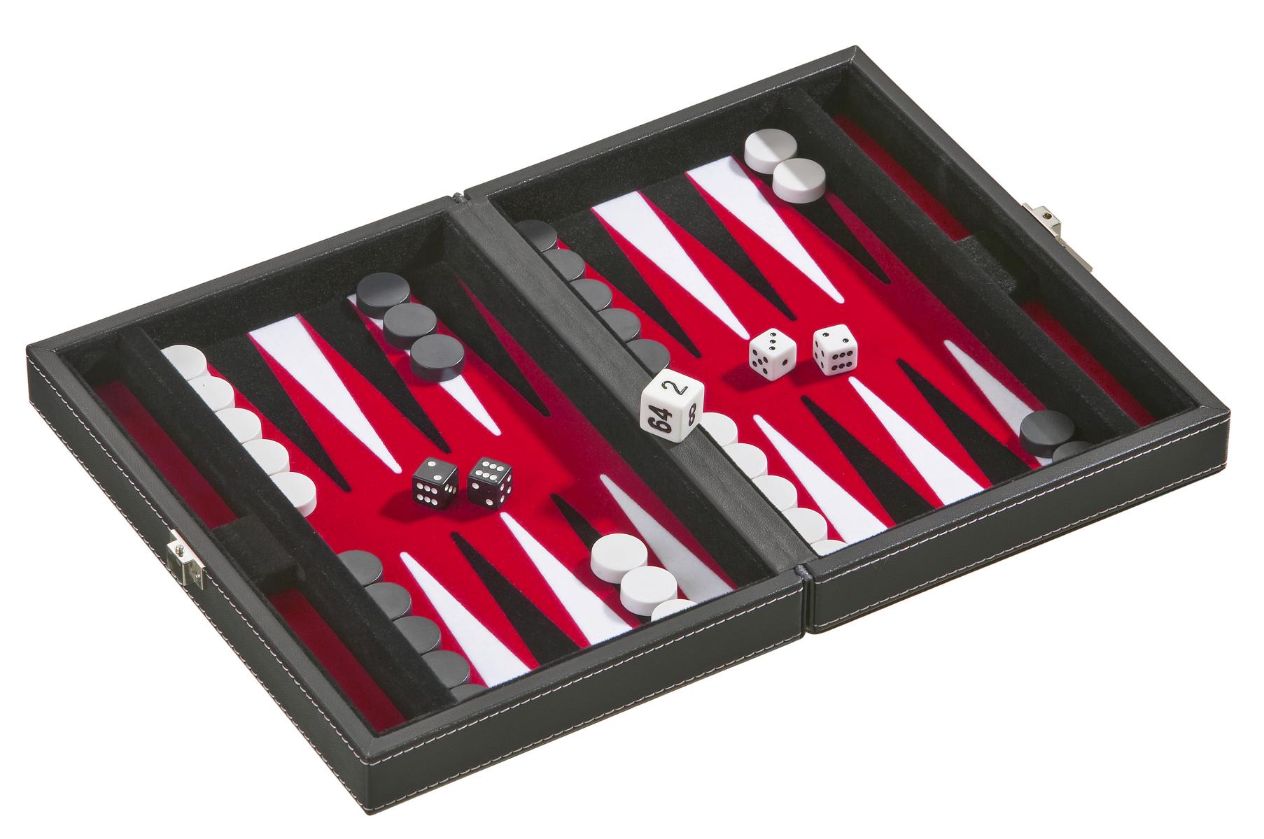 Backgammon Tinos, rot, klein, Kunstleder, magnetisch