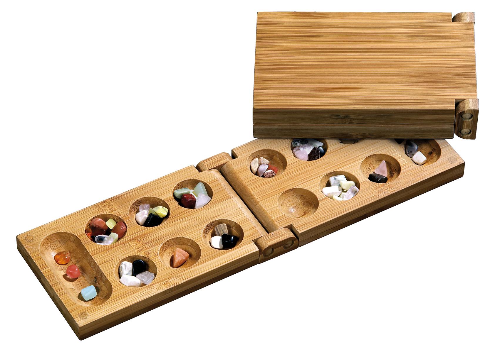 Mancala, foldable, travel game, bamboo