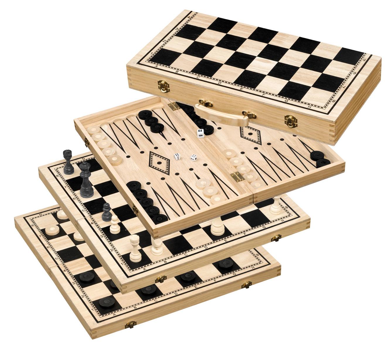 Schach Backgammon Dame Set, Feld 50 mm, mit Tragegriff