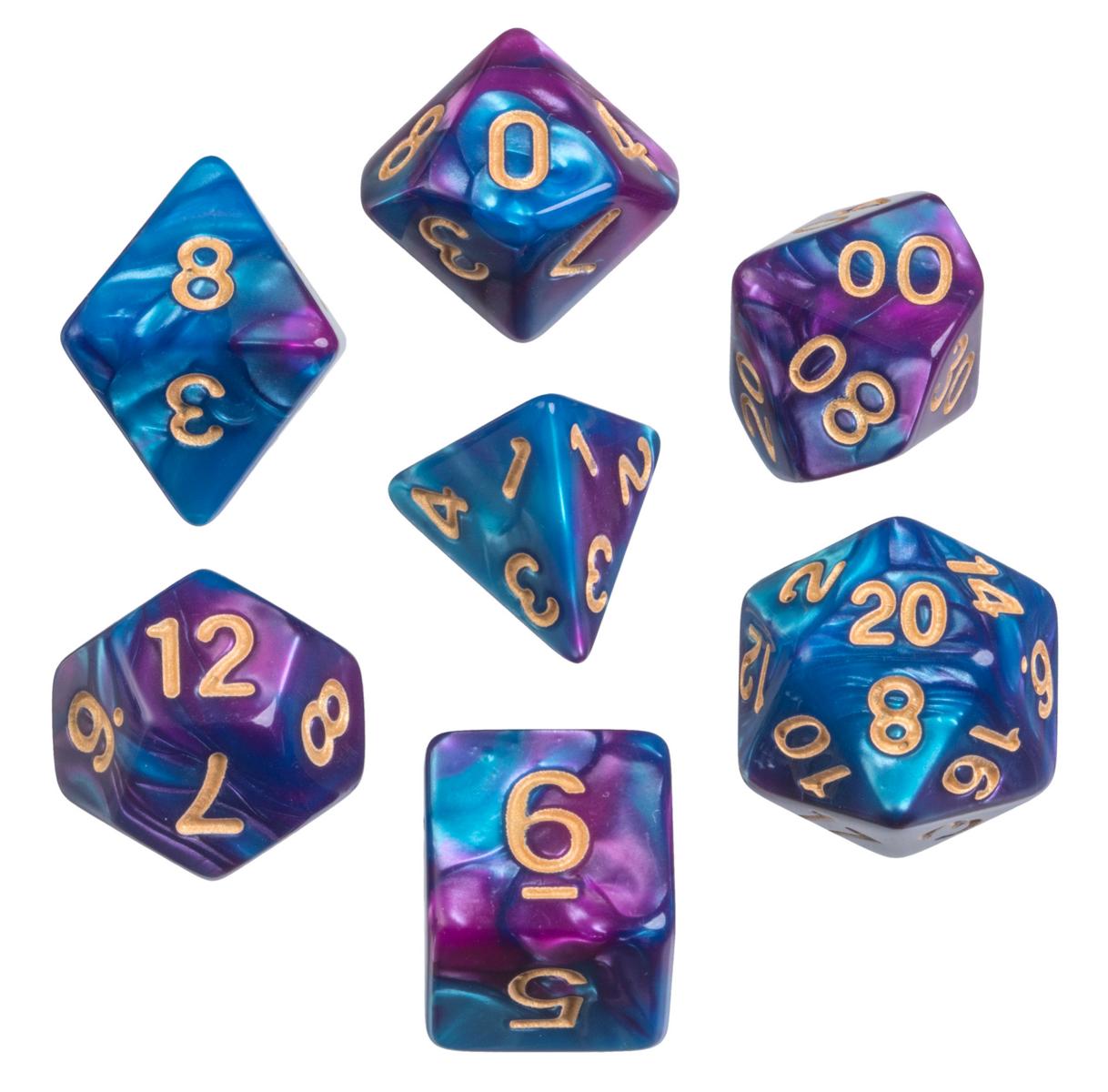 Dice, oblivion, purple, Set of 7 in acrylic box