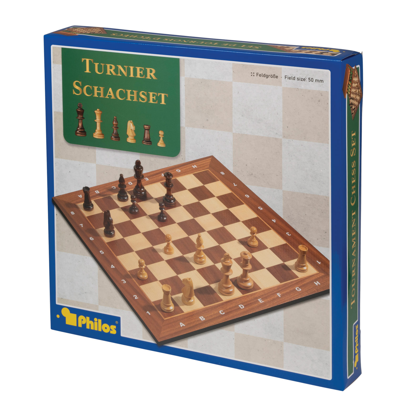 Chess-Set, Tournament, field 50mm, with wooden case for chess pieces