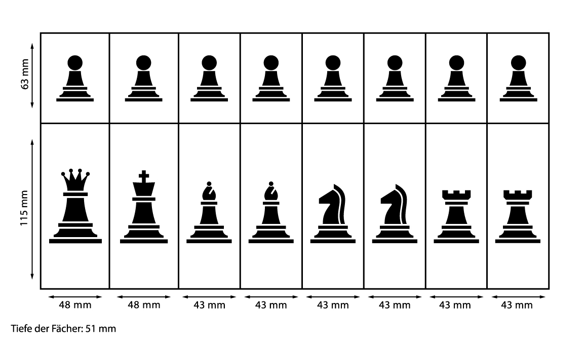Box for chess pieces Exclusive, root wood optics, 430 x 425 x 85 mm, with single compartments