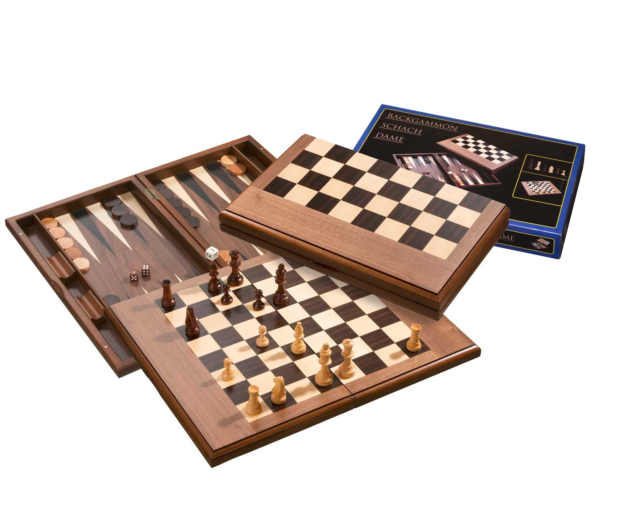 Schach Backgammon Dame Set, Feld 50 mm, Magnetverschluss