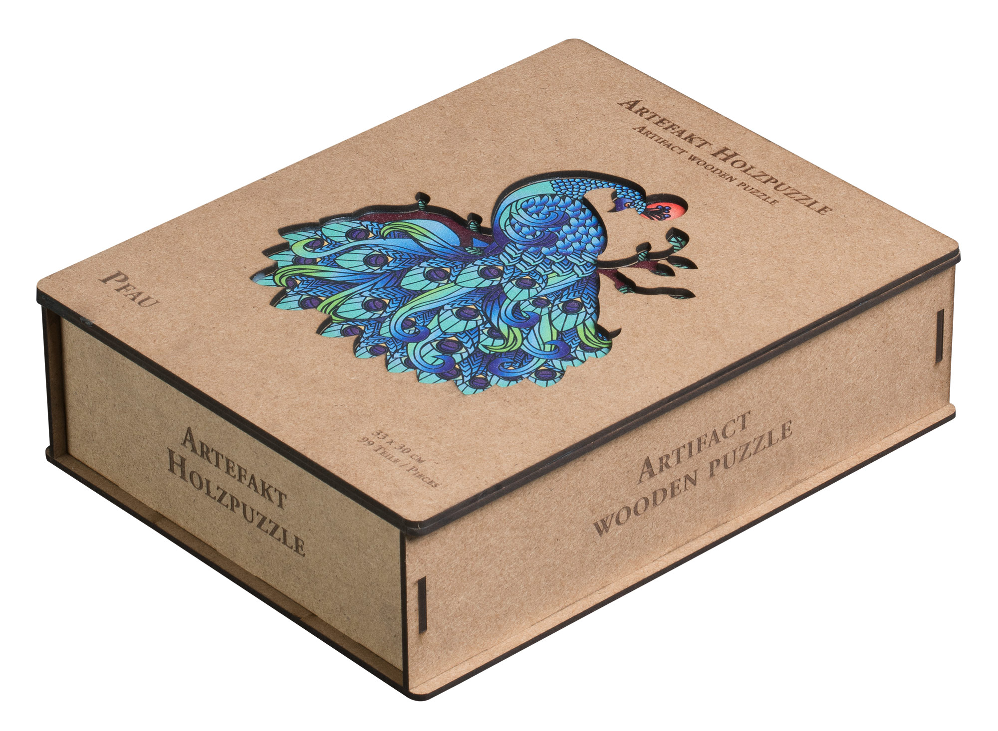 Artefakt Holzpuzzle Pfau, 99 Teile, in Holzbox Artefakt Holzpuzzle Pfau, 99 Teile, in Holzbox
