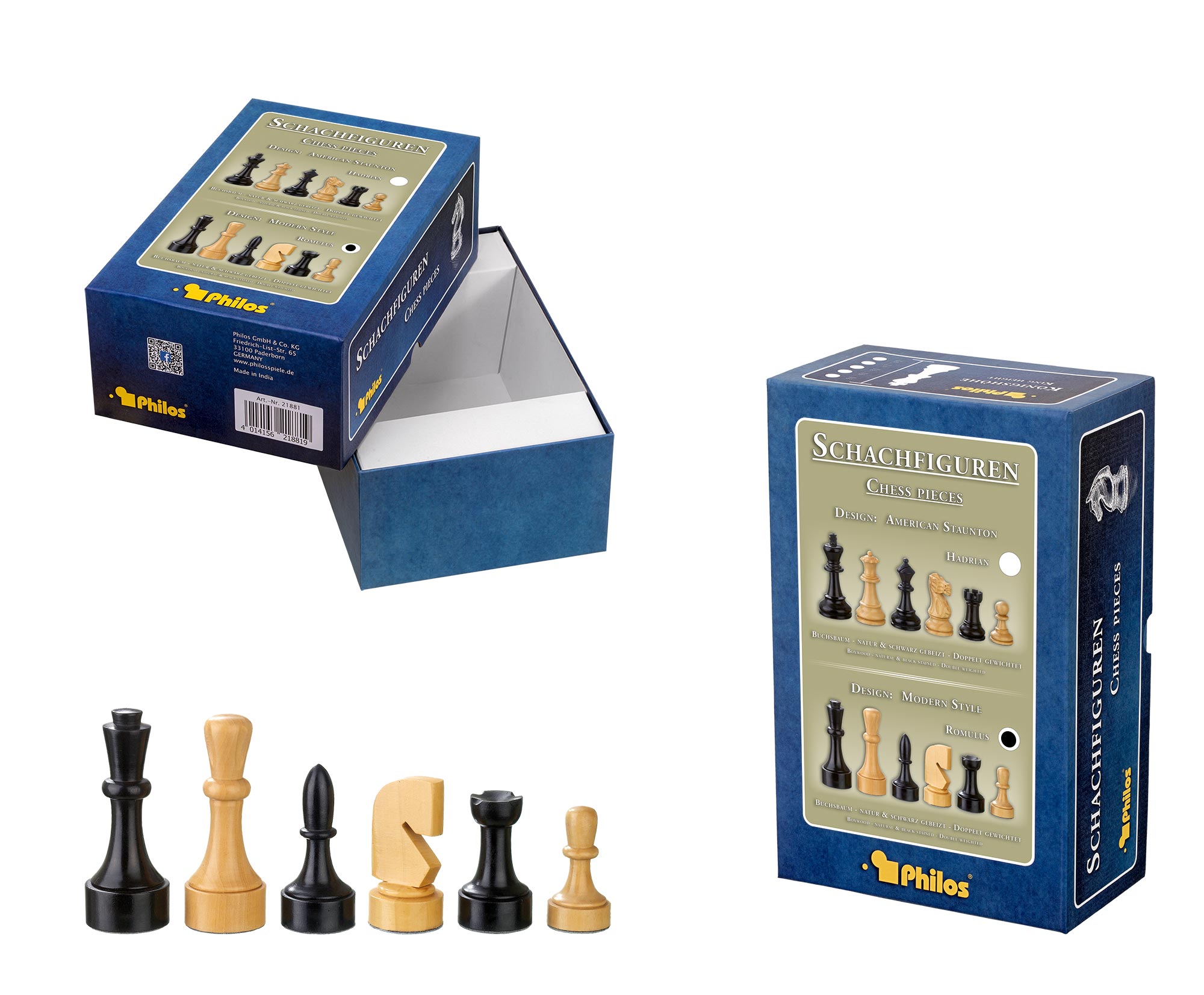Chess pieces Romulus, king height 95 mm, in set-up box