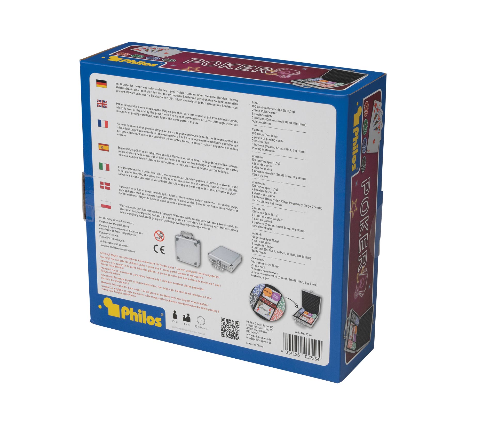 Poker case, 100 poker chips in aluminum case